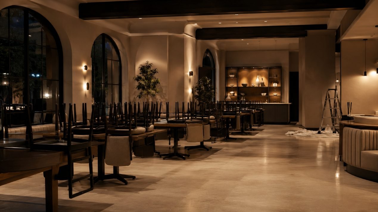 Restaurante en Sitges pintado en horario nocturno sin cerrar el negocio